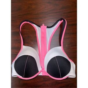 Victoria’s Secret The Fabulous Surf Color Block Zipper Back Swim Top Size 34D